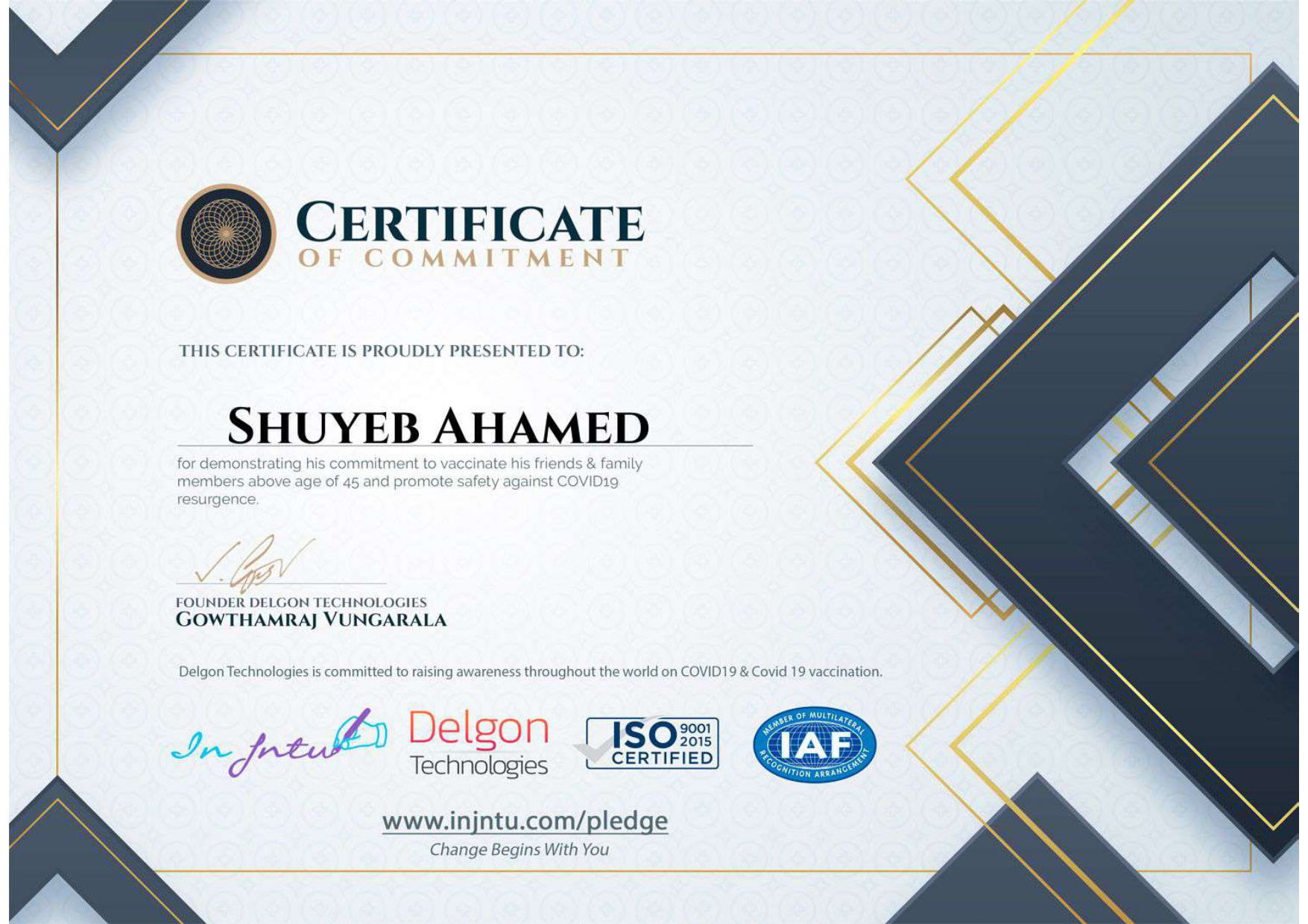 Certificate for Commitment